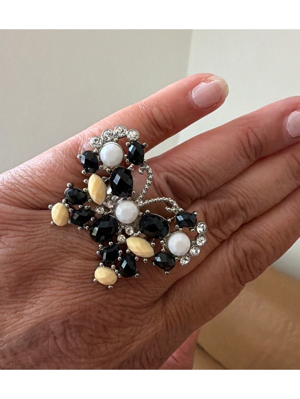 Vintage Chunky Rhinestone Butterfly Stretch Ring Y2K Statement Sizes 6, 7, 8